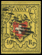 SUISSE 15 : 10Rp. Jaune Noir Et Rouge, Rayon II, Obl., TB - Sonstige & Ohne Zuordnung