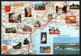Carte Géographique Du Languedoc Roussillon - Blasons - Skieur - Multivues - DINO - Languedoc-Roussillon