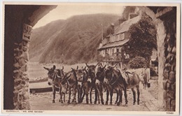 Postcard CLOVELLY. Seven Donkeys Headed To The Bar + Nice 2d Revenue Stamp, To Bideford. - Clovelly