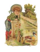 CHROMO DECOUPI   GAUFFRE ENFANT ET CANARD - CACAO-PAYRAUD PUB AU DOS - - Enfants