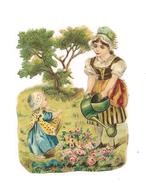 CHROMO DECOUPI   GAUFFRE ENFANT PETITES  FILLES ARROSOIR ET FLEURS - - Enfants