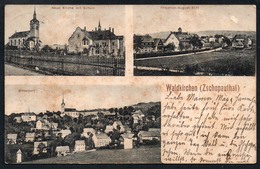 A0167 - Alte Ansichtskarte - Waldkirchen Zschopauthal - Schule Kirche - Gel 1914 - Paul Arnold - Augustusburg