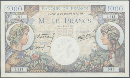 1000 Francs October 24th 1940 Signatures: De Bletterie / Rousseau / Favre-Gilly, P.96a, Very Nice Condition With A... - Other & Unclassified