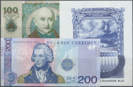 Set With 2 Test Notes "200" With Portrait Of Lord Nelson By DE LA RUE CURRENCY And "100" By THOMAS DE LA RUE And 1... - Specimen