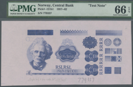 Norway: Test Note Of The NORWAY National Bank Intaglio Blue SICPA Ink On A Banknote Printing Machine Of Drent... - Specimen