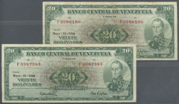 Pair Of 20 Bolivares 10.05.1966, P.43e, Both In Used Condition With Folds And Creases, One With Graffiti On Back.... - Venezuela