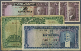 Set Of 6 Banknotes Containing 4x 50 Kurush L.1930 P. 133 (all F To VF), 5 Lira L.1930 P. 127 (F+) And 1 Livre... - Turkey