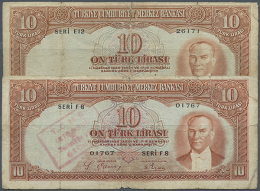 Set Of 2 Notes 10 Lira L.1930 P. 128, Both Stronger Used With Border Wear, Stronger Folds, Stained Paper, One Note... - Turkey