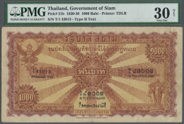 100 Baht 1930 P. 21b, Rare Hight Denomination Note Of The Government Of Siam, PMG Graded 30 VF NET. (R) - Thailand