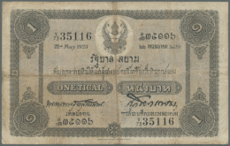 1 Tical ND(1918-25) Government Of Siam P. 14, Stonger Center And Horizontal Fold, Small Center Hole, Not Washed Or... - Thailand