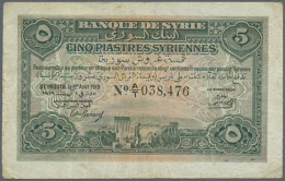 5 Piastres 1919 P. 1a, Used With Several Folds And Handling In Paper, Lightly Stained Paper But No Holes Or Tears,... - Syria