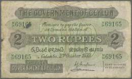 2 Rupees 1939 P. 21, Used With Several Folds And Creases, A Tiny Split At Left Borde, 3 Holes At Upper Left,... - Sri Lanka