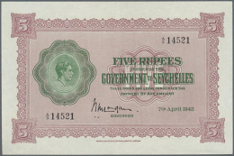 5 Rupees 1942 P. 8, Only One Very Light Center Fold And A Tiny Dint At Lower Right Corner, No Holes Or Tears, Crisp... - Seychelles