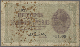 50 Cents ND(1936) P. 1e, Stronger Used With Stain Dots On Front, Several Holes In Paper But No Repairs, In Spite Of... - Seychelles