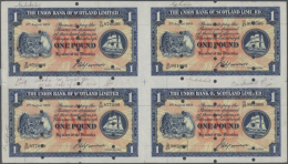 Uncut Sheet Of 4 Uncut Notes 1 Pound 1951 Specimen P. S816as With Cancellation Holes, Printers Annotations And... - Other & Unclassified