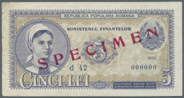 5 Lei 1952 Specimen P. 83s, Used With Vertical Fold And Creases At Left Border, No Holes Or Tears, Condition: F+ To... - Romania