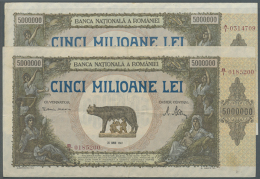 Set Of 2 Notes 5.000.000 Lei 1947 P. 61 With "Romulus And Remus" Theme, Both Used But Still With Crispness In Paper... - Romania