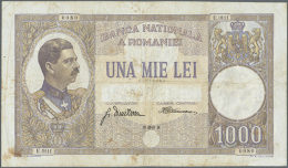 1000 Lei 1934 P. 37, Used With Several Folds And Stain In Paper, Minor Holes In Center, Minor Border Tears,... - Romania