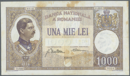 1000 Lei 1934 P. 37, Used With Folds And Stain In Paper, No Holes Or Tears, Crispness In Paper And Original Colors,... - Romania