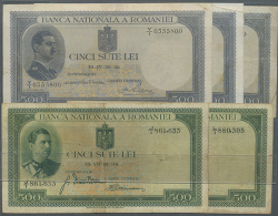 Set Of 5 Notes Containing 2x 500 Lei 1934 P. 36 (F), 2x 500 Lei 1936 (F+ To VF-) And 1x 500 Lei 1939 (F+) P. 43,... - Romania