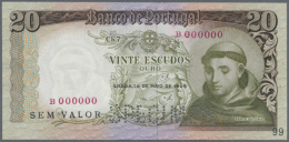 20 Escudos 1964 SPECIMEN, P.167s, Slightly Wavy Paper And Tiny Pinholes At Left And Right Border. Condition: XF+... - Portugal