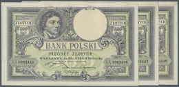 Set Of 3 CONSECUTIVE Banknotes 500 Zlotych 1919 P. 58 From Number #0963446 To #0963448, All 3 Notes With Light... - Poland