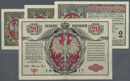 Set With 4 Banknotes WW I Issues Containing 1/2, 1, 2 And 20 Marek 1916 With Text "Bilet Krajowej Polskiej Kasy... - Poland