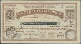 Palestine: Postal Money Order Of 1 Pound Darted 1946, Circulated With Postal Stamps And Inscriptions, Light... - Other & Unclassified