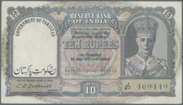 10 Rupees ND(1948) P. 3, 2 Pinholes At Left, Pressed, Small Repair At Upper Border. Condition: F To F+. (R) - Pakistan