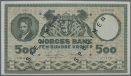 500 Kroner 1948 Specimen P. 34s, With Zero Serial Numbers, Black Specimen Overprint, Cancellation Holes, In Crisp... - Norway