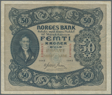 50 Kroner 1943 P. 9d, Used With Stronger Center Fold, Vertical Folds, No Holes Or Tears, Not Washed Or Pressed,... - Norway