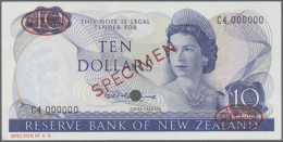 10 Dollars ND (1967-68) Specimen P. 166as With Red "Specimen" Overprint At Center, Cancellation Hole And Red De La... - New Zealand