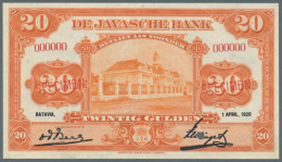 20 Gulden ND (1919-20) Specimen P. 66as Overprinted With Red "Specimen" At Left And Right Side, 2 Hole... - Dutch East Indies