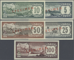 Netherlands Antilles: Set With 5 Banknotes 5, 10, 25, 50 And 100 Gulden 1967 With Regular Serial Number And Red... - Netherlands Antilles (...-1986)