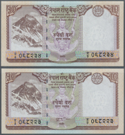 Set Of 2 Notes 10 Rupees P. 61, One With Missing Signature And One With Signature For Comparison, Both Condition:... - Nepal