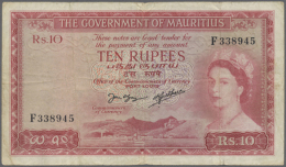 10 Rupees ND(1954) P. 28, Used With Vertical And Horizontal Folds, No Holes Or Tears, Still Nice Original Colors,... - Mauritius