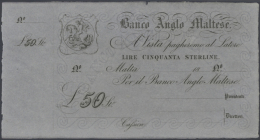 Banco Anglo Maltese Unsigned Remainder For 50 Pounds ND(1880), P.S116r In Excellent Condition For This Large Size... - Malta