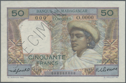 50 Francs ND(1950-51) Specimen P. 45bs, With Zero Serial Number And Specimen Perforation, 2 Pinholes At Left, One... - Madagascar