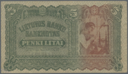 5 Litai 1922 P. 15, With Center Fold And Light Handling In Paper, No Holes Or Tears, Still Original Crisp And... - Lithuania