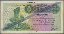 1 Livre 1939 With Pattern Overprint, P.26a With Several Folds And Creases, Slightly Stained Paper. Condition: F (R) - Lebanon