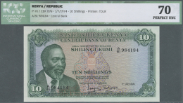 Set Of 2 CONSECUTIVE Notes 10 Shillings 1974 P. 7e, Both ICG Graded As 70 Perfect UNC. (2 Pcs) (D) - Kenya