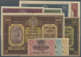 Complete Set Of 9 Notes From 5 Centesimi To 1000 Lire ND(1918) P. M1-M9, The First 8 Notes Are Lightly Used, The... - Other & Unclassified