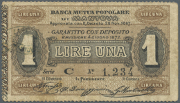 Banca Mutua Poplare Di Mantova 1 Lire 1872 P. NL, Vertical Folds And Handling In Paper But No Holes Or Tears,... - Other & Unclassified