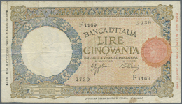 50 Lire 1943, P.66 With Many Folds, Stained Paper And Tiny Tear At Left Center. Condition: F- (D) - Other & Unclassified