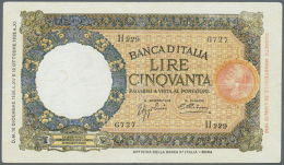 50 Lire 1936, Signatures: Azzolini & Cima, P.54a, Nice And Attractive Note With Bright Colors And Strong Paper,... - Other & Unclassified