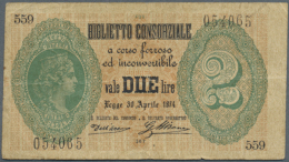 2 Lire 1874 P. 3, Used With Folds And Stains In Paper, 1 Pinhole, Nice Colors, Condition: F. (D) - Other & Unclassified