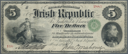 "The Irish Republic" 5 Dollars 1866 P. S101, Used With Folds And Creases, One Tiny 1mm Tear At Right Border But No... - Ireland