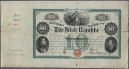 10 Dollars 1866 P. NL, "The Irish Republic", Large Size Note, With Counterfoild, Several Folds And Creases In... - Ireland