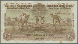 5 Pounds 1931 P. 9a, Ploughman Note, Center Fold, Several Other Light Dolds, 6 Stain Dots At Corners, No Holes Or... - Ireland