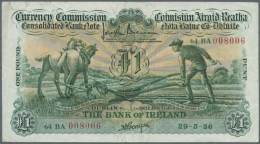 1 Pound 1936 P. 8a, Ploughman Note, Folded Horizontally And Vertically, No Holes Or Tears, Very Crisp Paper And... - Ireland